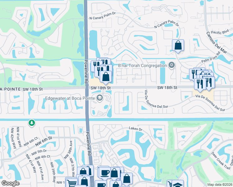 map of restaurants, bars, coffee shops, grocery stores, and more near 23485 Torre Circle in Boca Raton