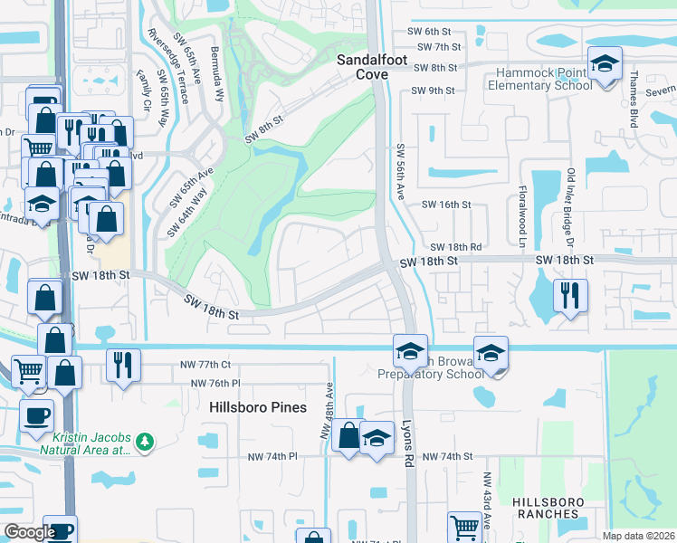 map of restaurants, bars, coffee shops, grocery stores, and more near 9208 Southwest 18th Road in Boca Raton