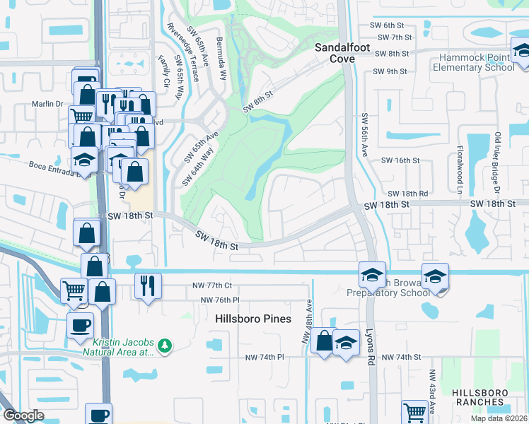 map of restaurants, bars, coffee shops, grocery stores, and more near 23223 Southwest 61st Avenue in Boca Raton