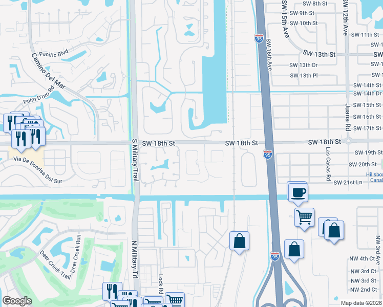map of restaurants, bars, coffee shops, grocery stores, and more near 5180 Deerhurst Crescent Circle in Boca Raton