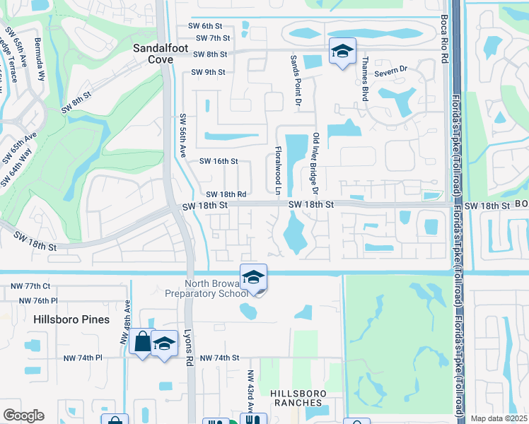 map of restaurants, bars, coffee shops, grocery stores, and more near 23312 Southwest 53rd Avenue in Boca Raton