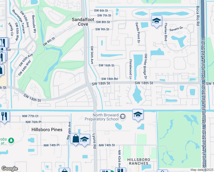 map of restaurants, bars, coffee shops, grocery stores, and more near 8985 Southwest 19th Street in Boca Raton