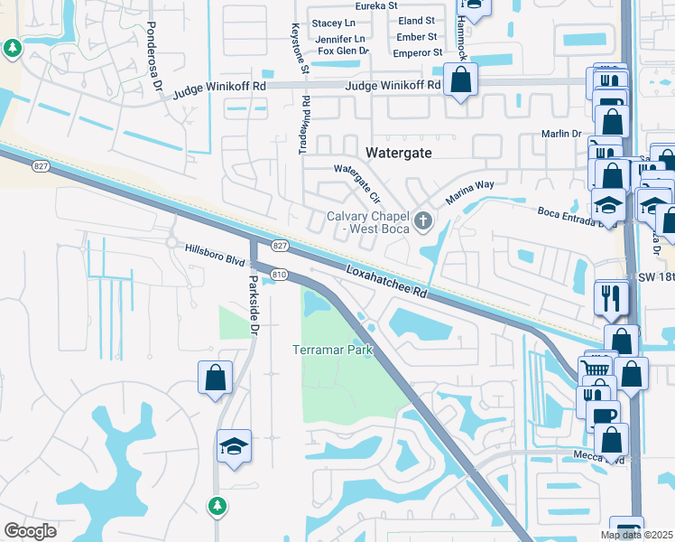 map of restaurants, bars, coffee shops, grocery stores, and more near 6769 Northwest 81st Court in Parkland