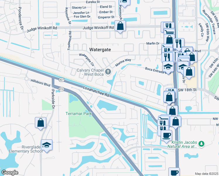 map of restaurants, bars, coffee shops, grocery stores, and more near 10625 Shore Drive in Boca Raton