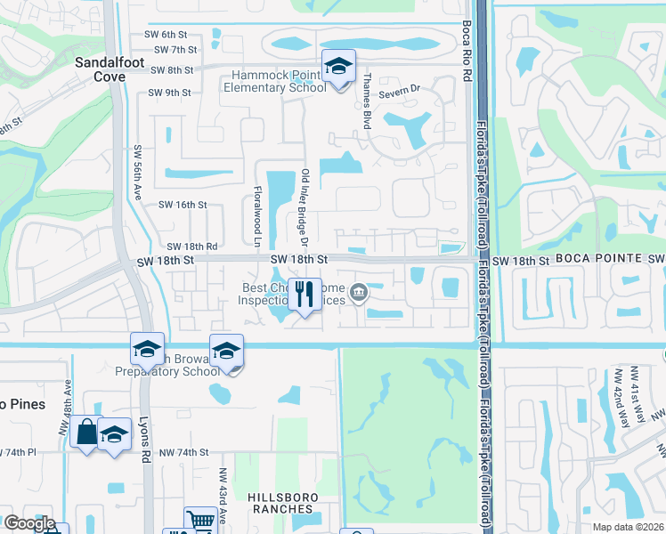 map of restaurants, bars, coffee shops, grocery stores, and more near 23220 Sedawie Drive in Boca Raton