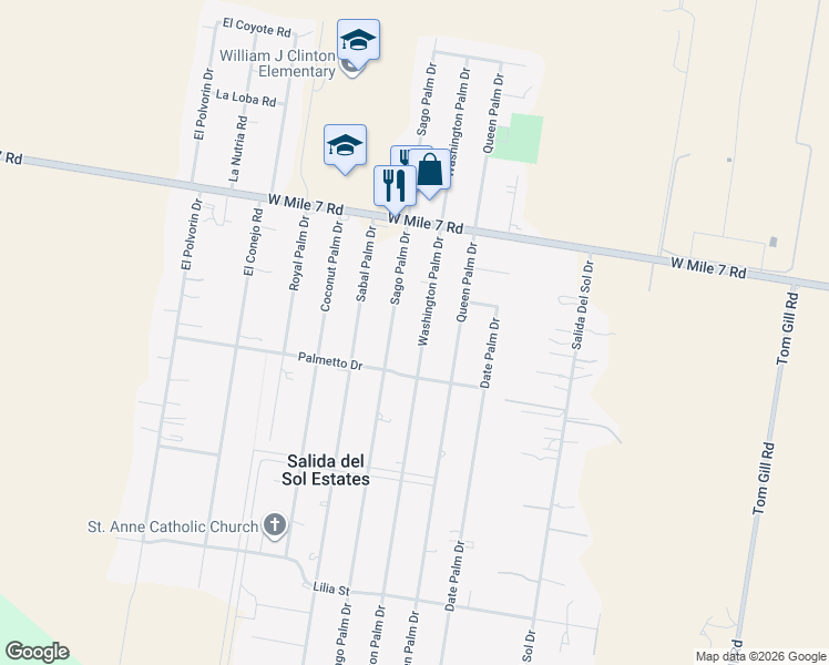 map of restaurants, bars, coffee shops, grocery stores, and more near 17709 Washington Palm Drive in Penitas