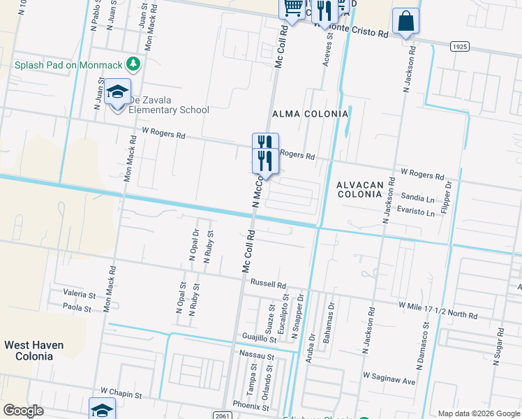 map of restaurants, bars, coffee shops, grocery stores, and more near 2528 North McColl Road in Edinburg