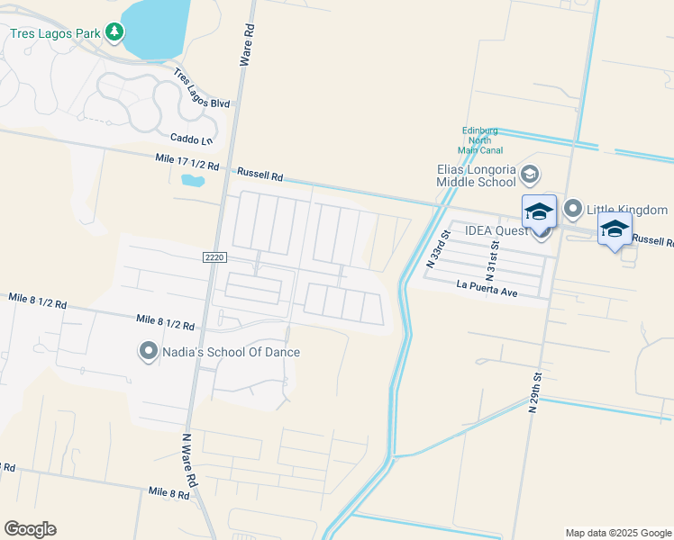 map of restaurants, bars, coffee shops, grocery stores, and more near 3500 Northern Lights Avenue in Edinburg