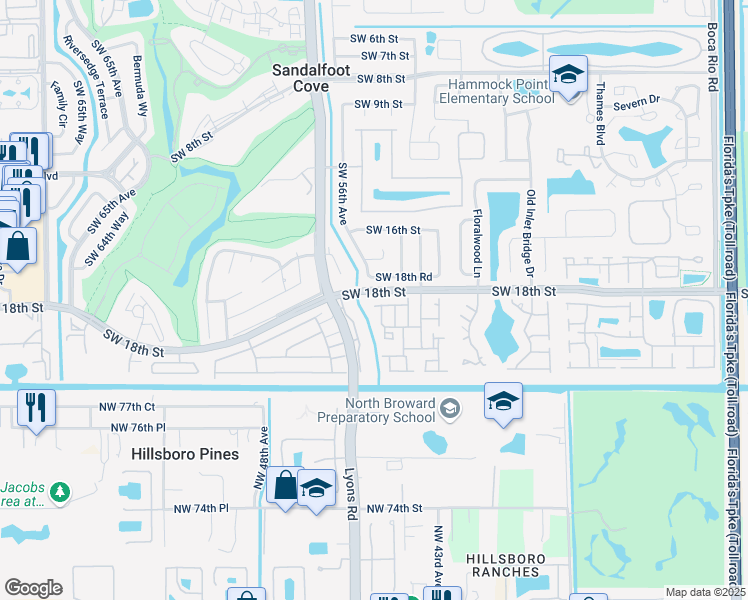 map of restaurants, bars, coffee shops, grocery stores, and more near 8985 Southwest 19th Street in Boca Raton