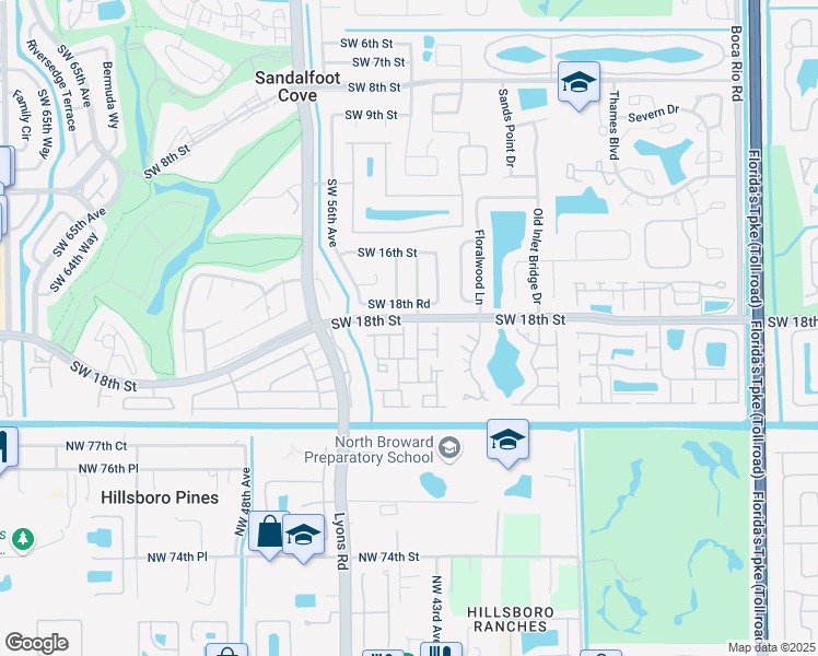 map of restaurants, bars, coffee shops, grocery stores, and more near 23286 Southwest 54th Way in Boca Raton