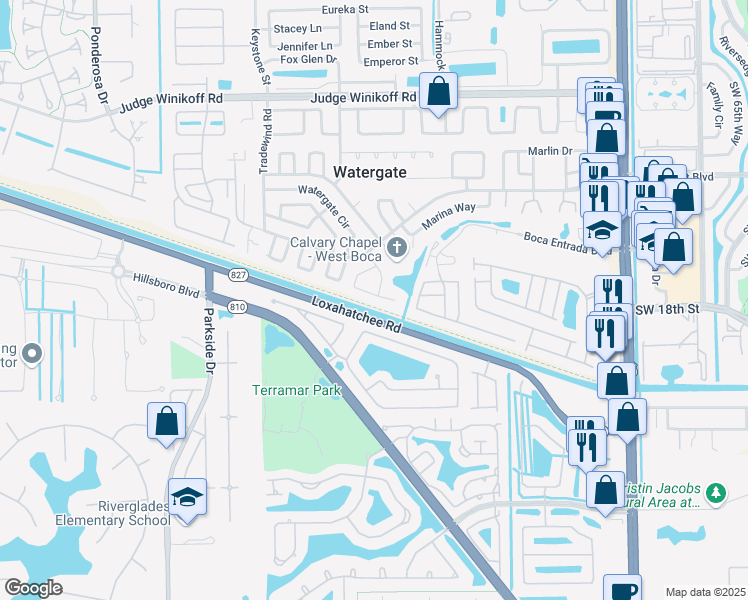 map of restaurants, bars, coffee shops, grocery stores, and more near 10692 Shore Dr in Boca Raton