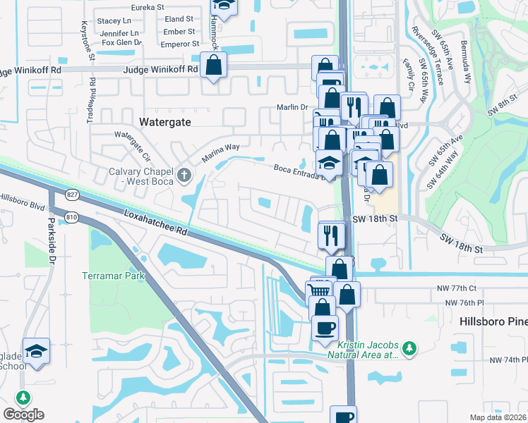 map of restaurants, bars, coffee shops, grocery stores, and more near 10246 Breezeway Place in Boca Raton