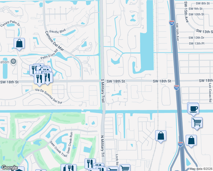 map of restaurants, bars, coffee shops, grocery stores, and more near 23329 Lago Mar Circle in Boca Raton