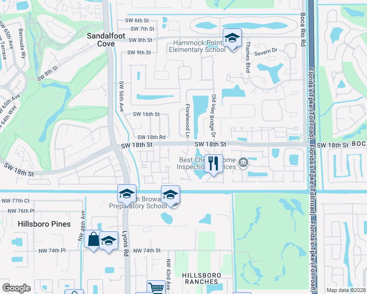 map of restaurants, bars, coffee shops, grocery stores, and more near 23270 Barlake Drive in Boca Raton