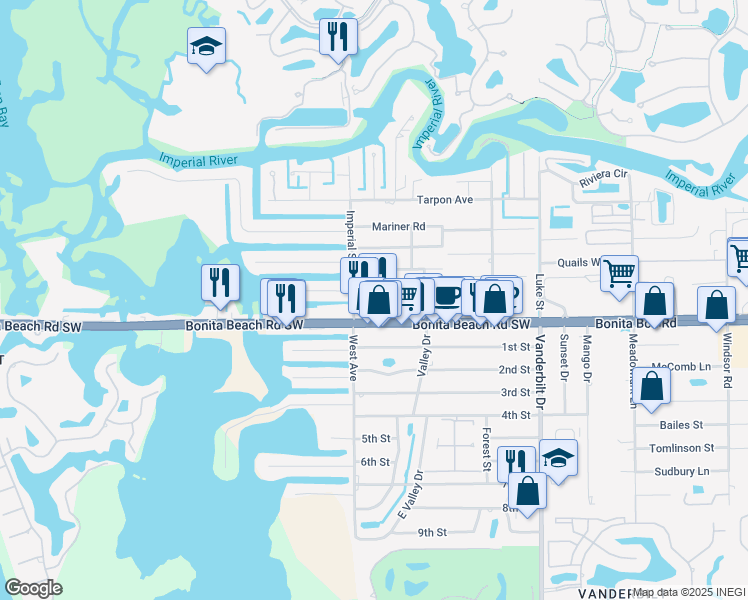 map of restaurants, bars, coffee shops, grocery stores, and more near in Bonita Springs