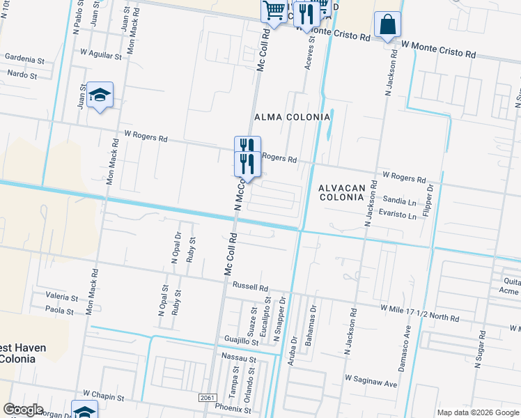 map of restaurants, bars, coffee shops, grocery stores, and more near 2802 Primrose Avenue in Edinburg