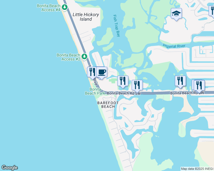map of restaurants, bars, coffee shops, grocery stores, and more near 5700 Bonita Beach Road Southwest in Bonita Springs