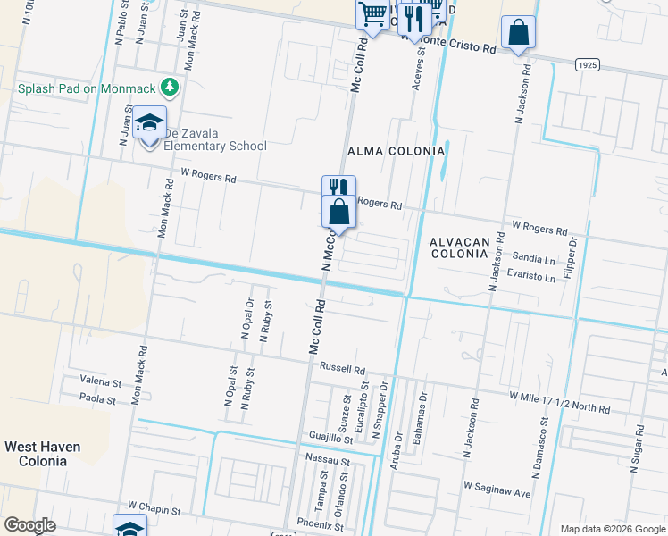 map of restaurants, bars, coffee shops, grocery stores, and more near 2528 North McColl Road in Edinburg