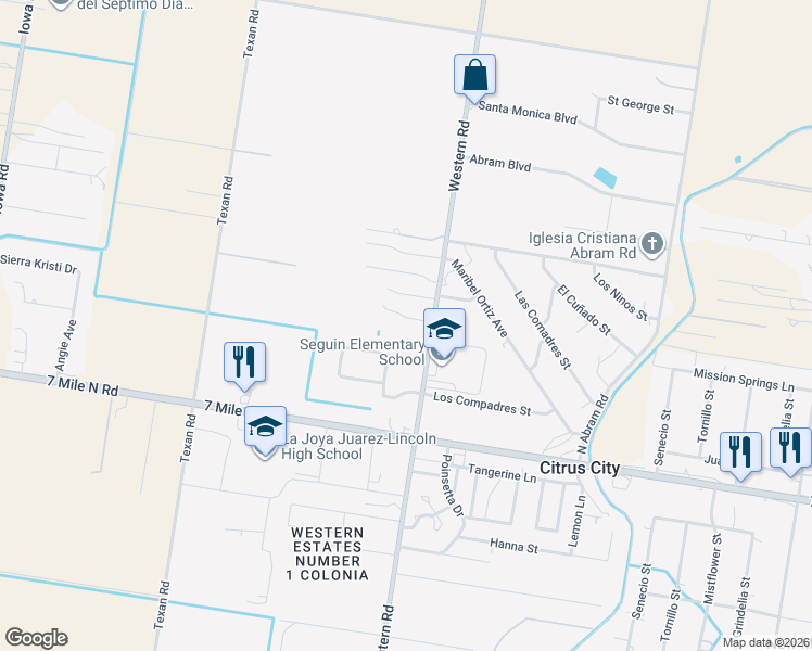 map of restaurants, bars, coffee shops, grocery stores, and more near 8587 Western Road in Mission