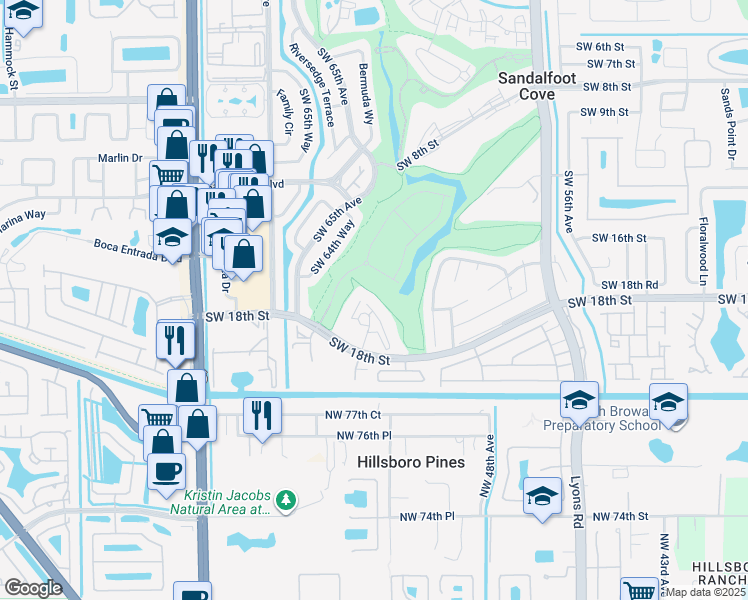 map of restaurants, bars, coffee shops, grocery stores, and more near 23247 Barwood Lane North in Boca Raton