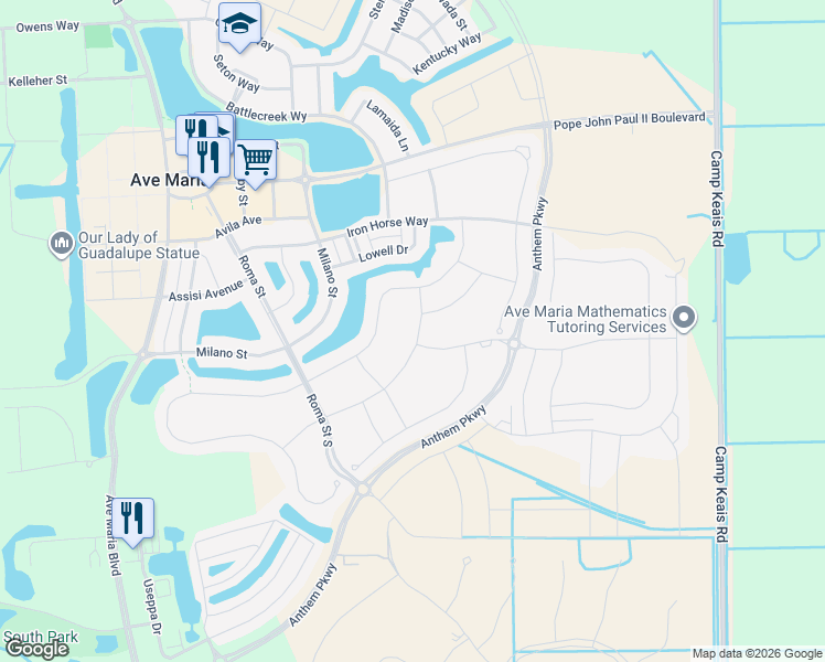 map of restaurants, bars, coffee shops, grocery stores, and more near 5119 Genoa Street in Ave Maria