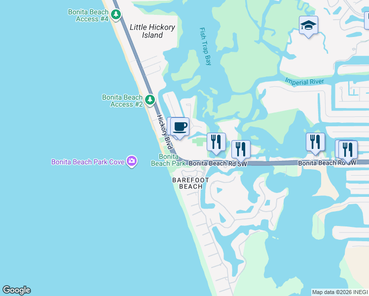 map of restaurants, bars, coffee shops, grocery stores, and more near 5800 Bonita Beach Road Southwest in Bonita Springs