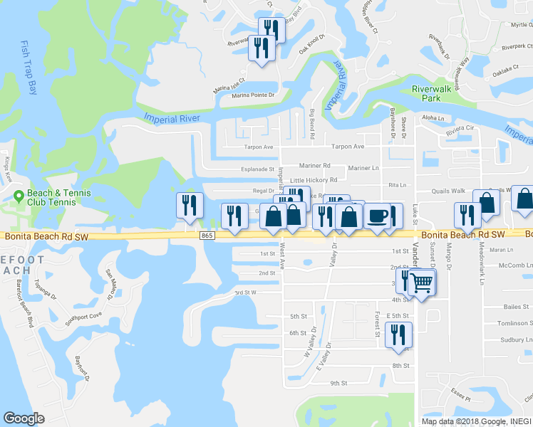 map of restaurants, bars, coffee shops, grocery stores, and more near 4819 Gary Road in Bonita Springs