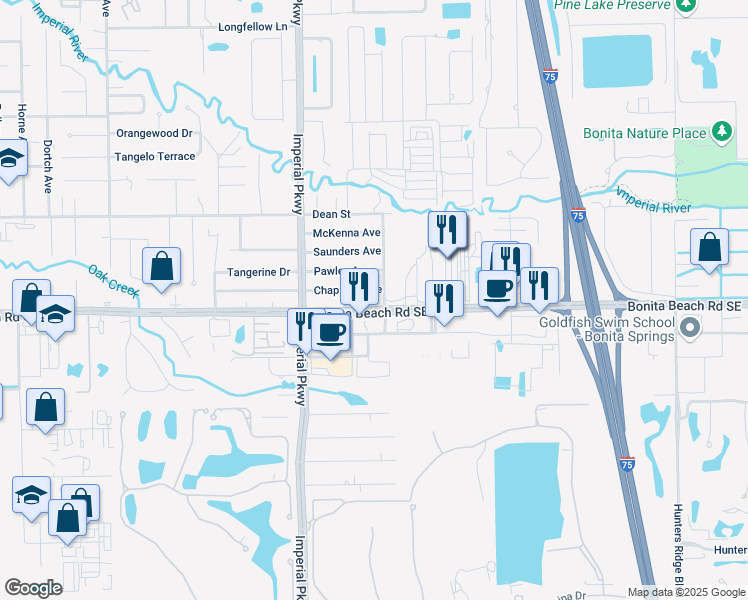 map of restaurants, bars, coffee shops, grocery stores, and more near 11680 Bonita Beach Road Southeast in Bonita Springs