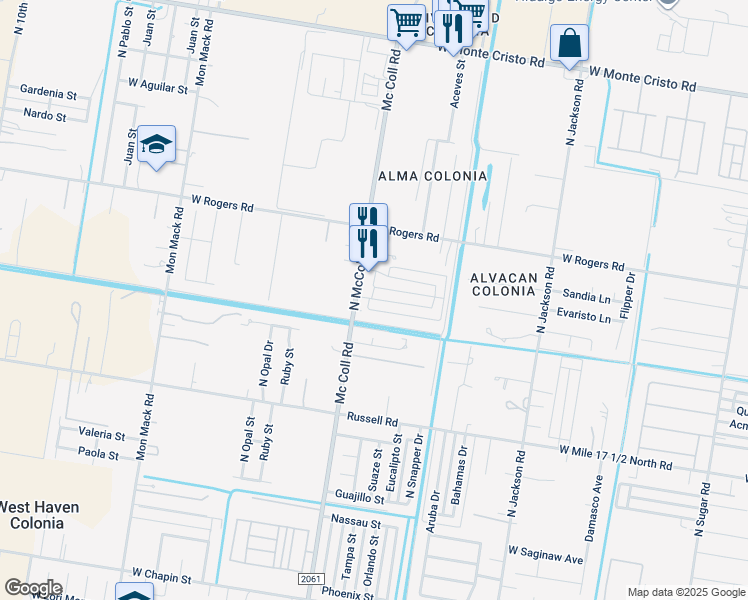 map of restaurants, bars, coffee shops, grocery stores, and more near 2802 Primrose Avenue in Edinburg