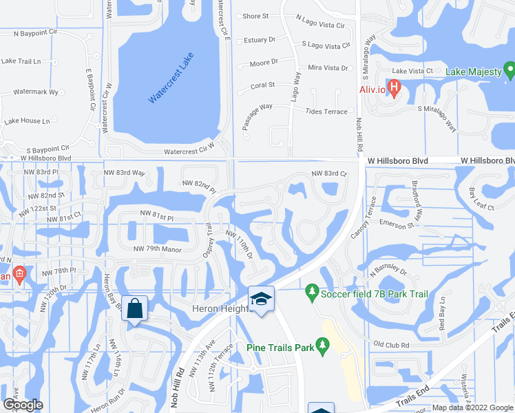 map of restaurants, bars, coffee shops, grocery stores, and more near 10982 Northwest 81st Manor in Parkland