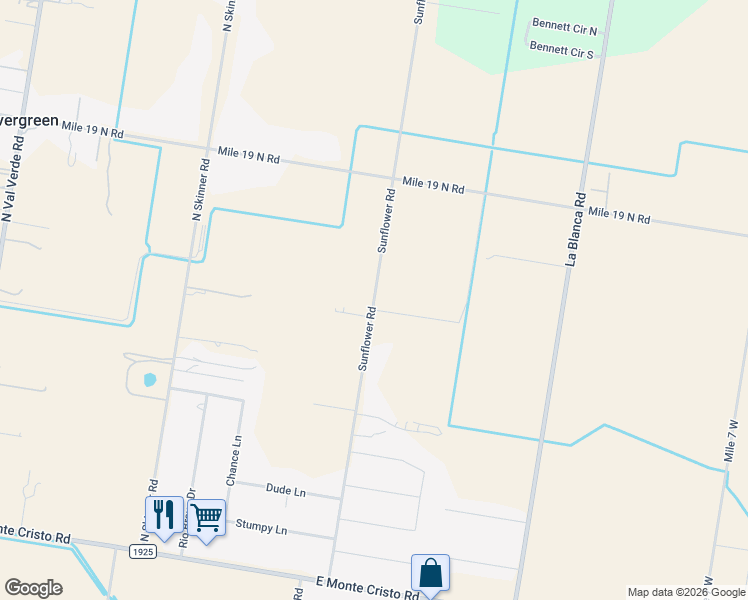 map of restaurants, bars, coffee shops, grocery stores, and more near Sunflower Road in Edinburg