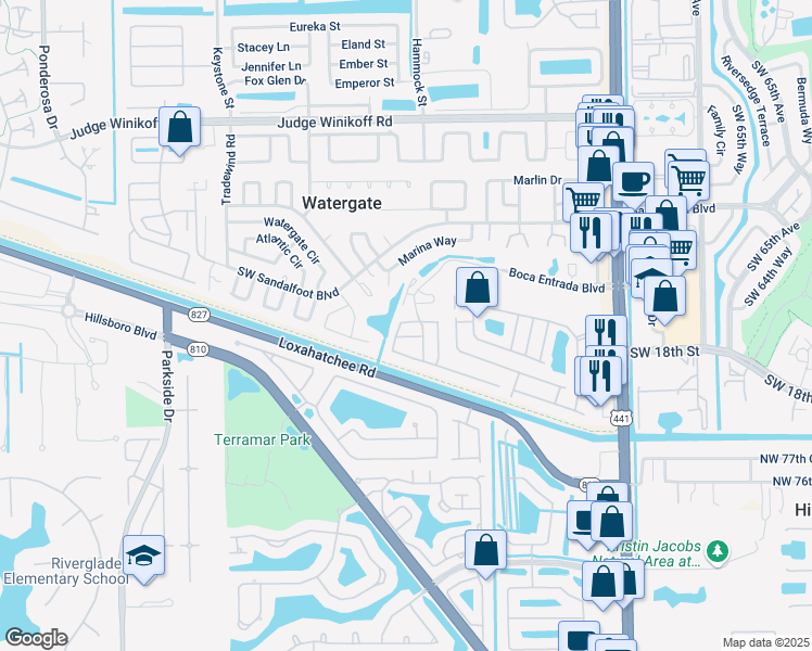 map of restaurants, bars, coffee shops, grocery stores, and more near 10499 Boca Entrada Boulevard in Boca Raton