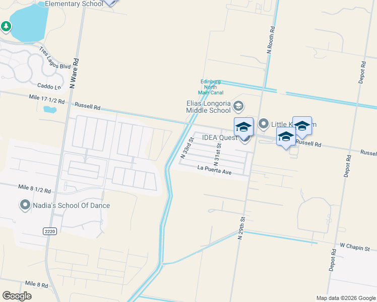 map of restaurants, bars, coffee shops, grocery stores, and more near 13809 North 33rd Street in Edinburg