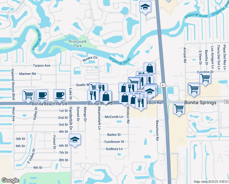 map of restaurants, bars, coffee shops, grocery stores, and more near 3557 Quails Walk in Bonita Springs