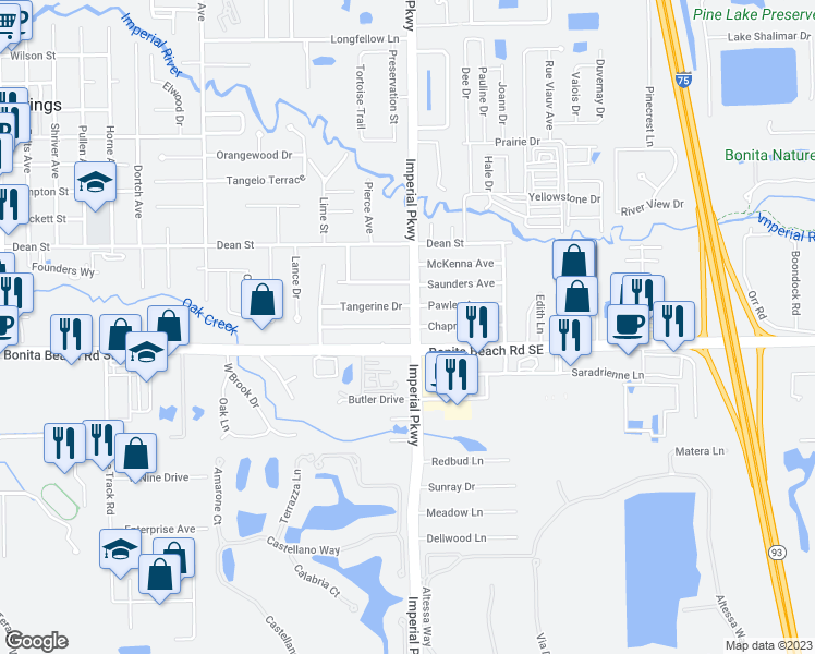 map of restaurants, bars, coffee shops, grocery stores, and more near 11487 Orange Blossom Drive in Bonita Springs