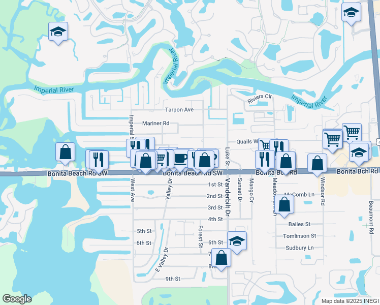 map of restaurants, bars, coffee shops, grocery stores, and more near 4204 Springs Lane in Bonita Springs