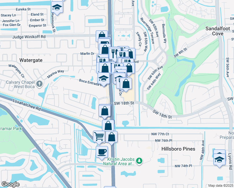 map of restaurants, bars, coffee shops, grocery stores, and more near 23073 Sandalfoot Plaza Drive in Boca Raton