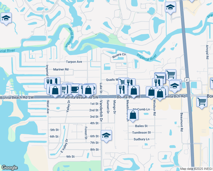 map of restaurants, bars, coffee shops, grocery stores, and more near 3999 Quails Walk in Bonita Springs