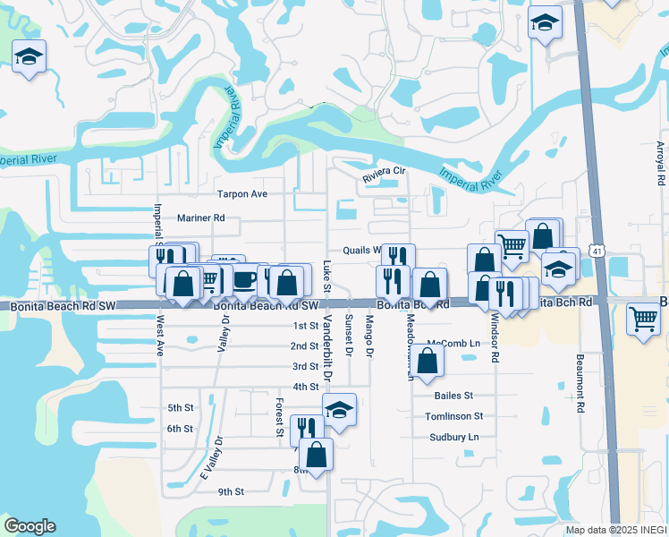 map of restaurants, bars, coffee shops, grocery stores, and more near 3999 Quails Walk in Bonita Springs