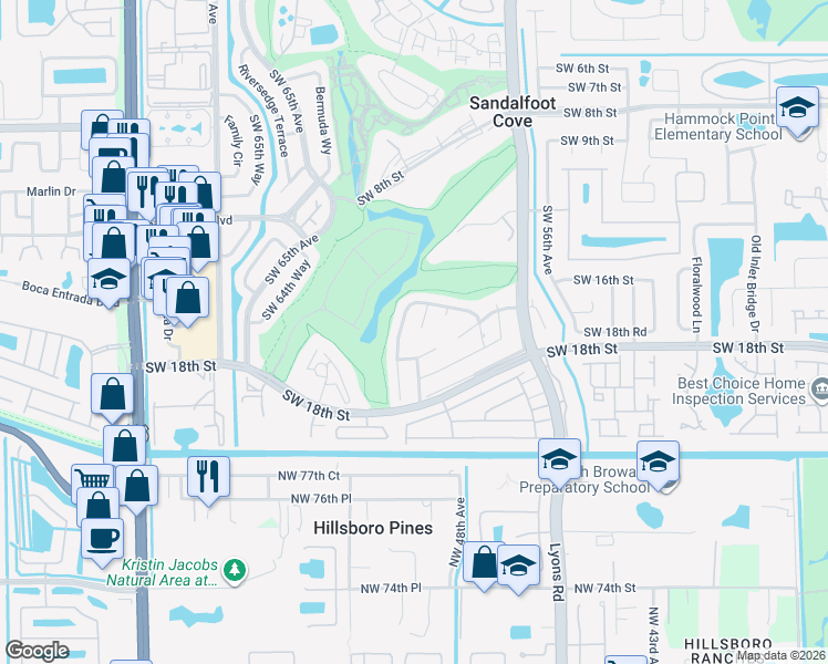 map of restaurants, bars, coffee shops, grocery stores, and more near 23114 Southwest 60th Way in Boca Raton
