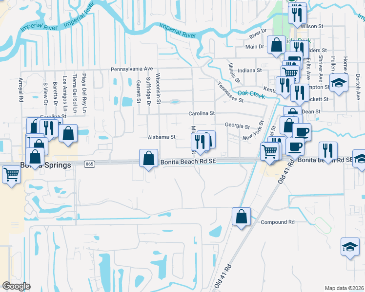 map of restaurants, bars, coffee shops, grocery stores, and more near 9871 Citadel Lane in Bonita Springs