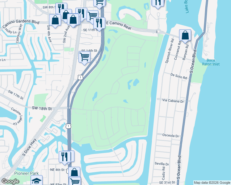 map of restaurants, bars, coffee shops, grocery stores, and more near 1843 Sabal Palm Drive in Boca Raton