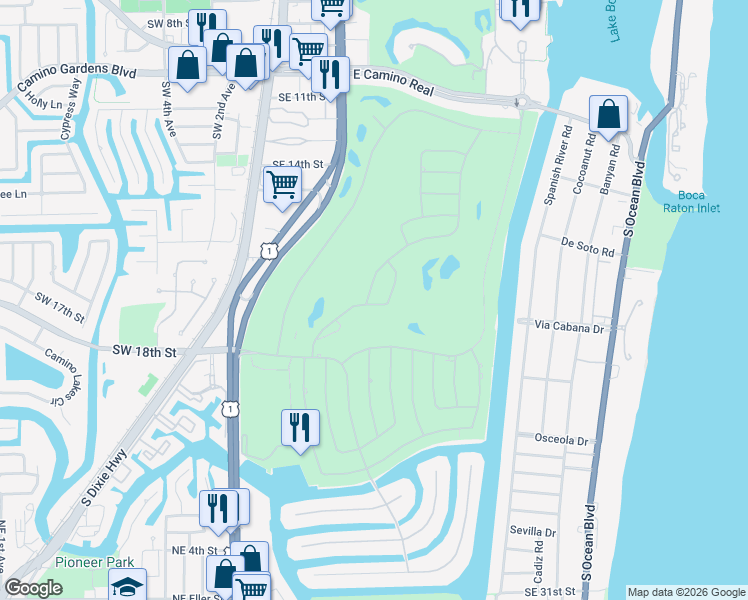 map of restaurants, bars, coffee shops, grocery stores, and more near 1843 Sabal Palm Drive in Boca Raton