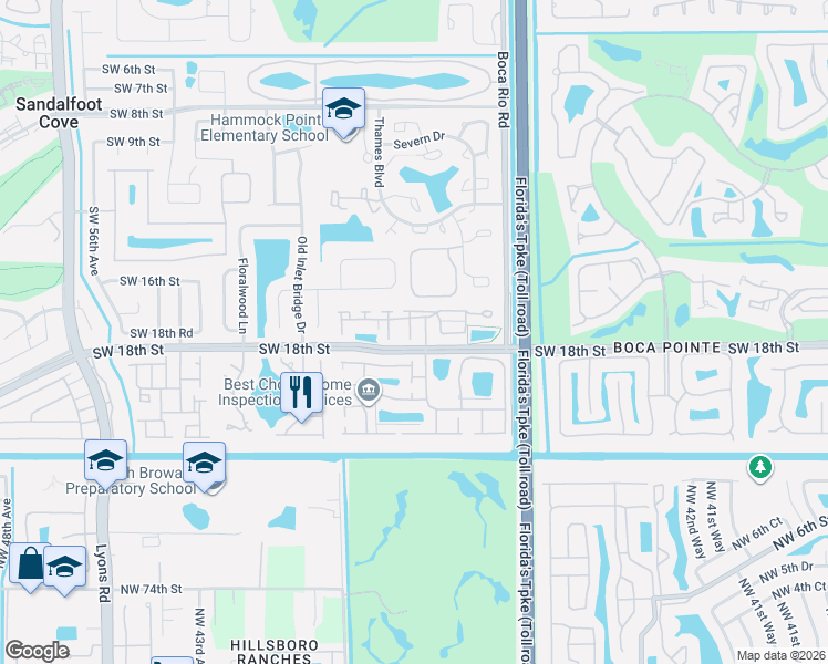map of restaurants, bars, coffee shops, grocery stores, and more near 23261 New Coach Way in Boca Raton