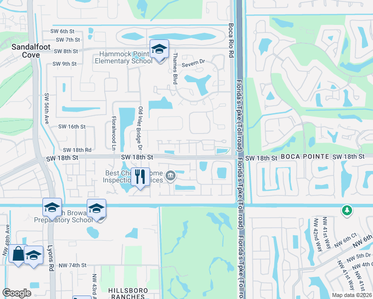 map of restaurants, bars, coffee shops, grocery stores, and more near 23261 New Coach Way in Boca Raton