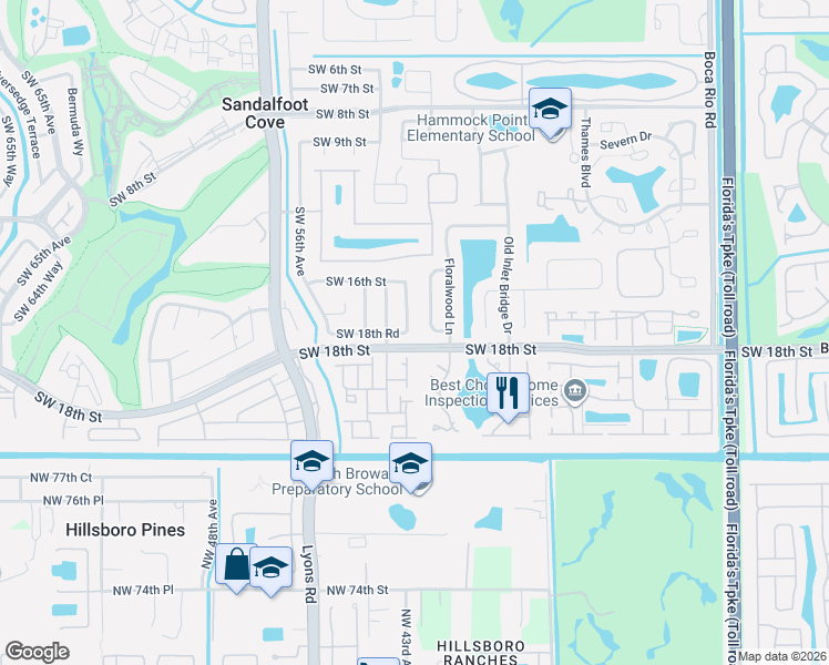 map of restaurants, bars, coffee shops, grocery stores, and more near 23132 Southwest 53rd Avenue in Boca Raton