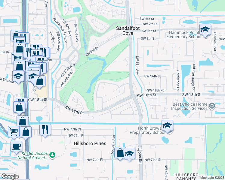 map of restaurants, bars, coffee shops, grocery stores, and more near 9197 Southwest 16th Road East in Boca Raton
