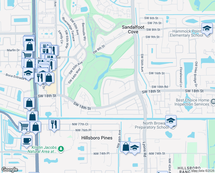 map of restaurants, bars, coffee shops, grocery stores, and more near 23114 Southwest 60th Way in Boca Raton