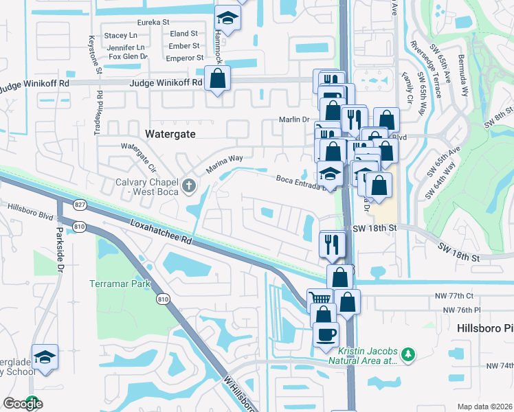 map of restaurants, bars, coffee shops, grocery stores, and more near 10247 Serene Meadow Drive North in Boca Raton