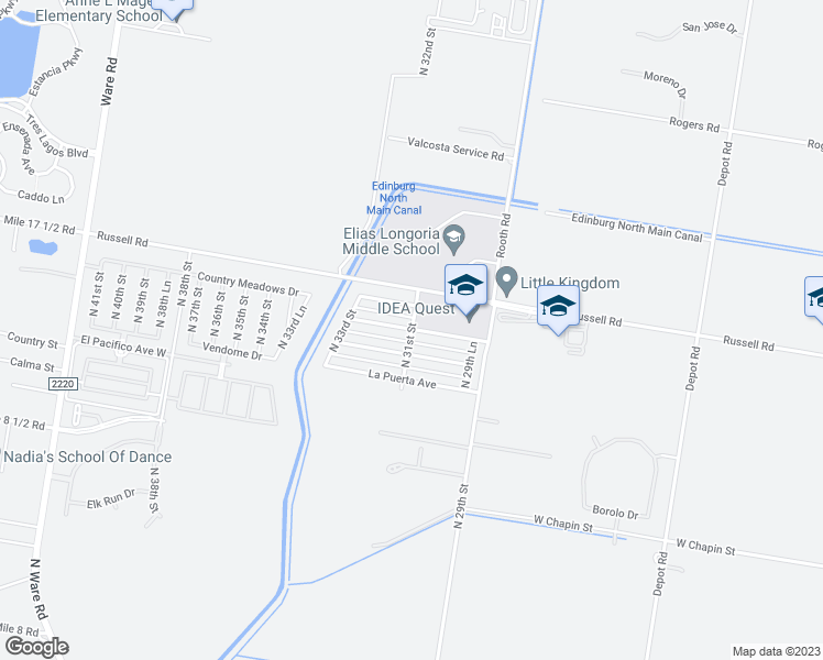 map of restaurants, bars, coffee shops, grocery stores, and more near 3105 Trailblazer Avenue in Edinburg